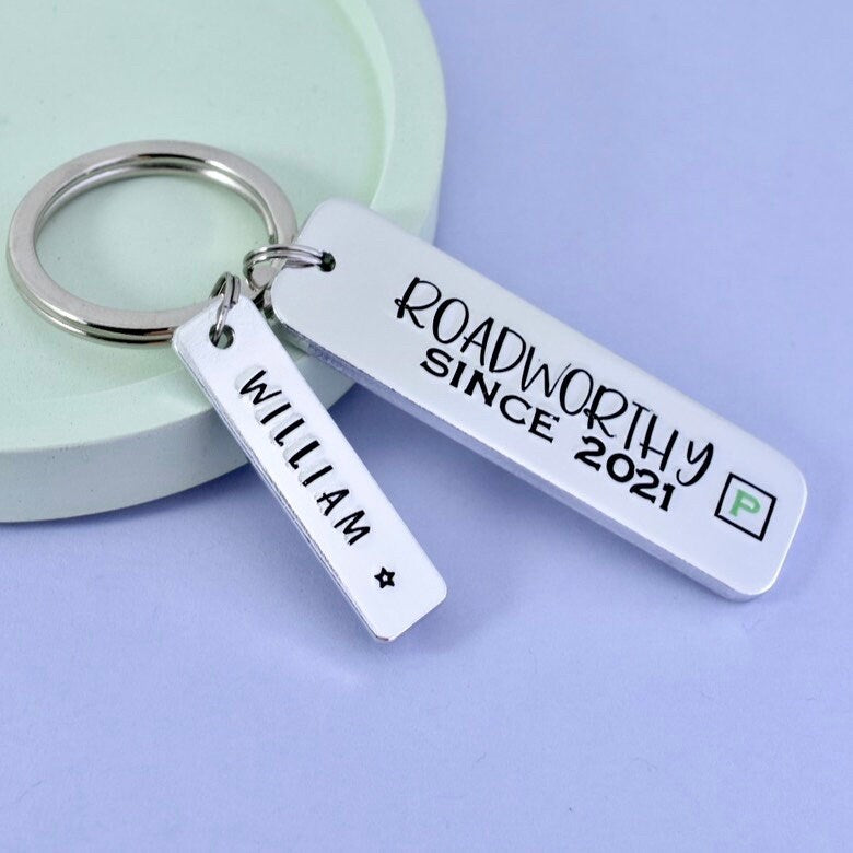 Personalised Keyring For New Driver • Roadworthy Since... • Just Passed Gift • Passed Driving Test Gift • New Car • UK