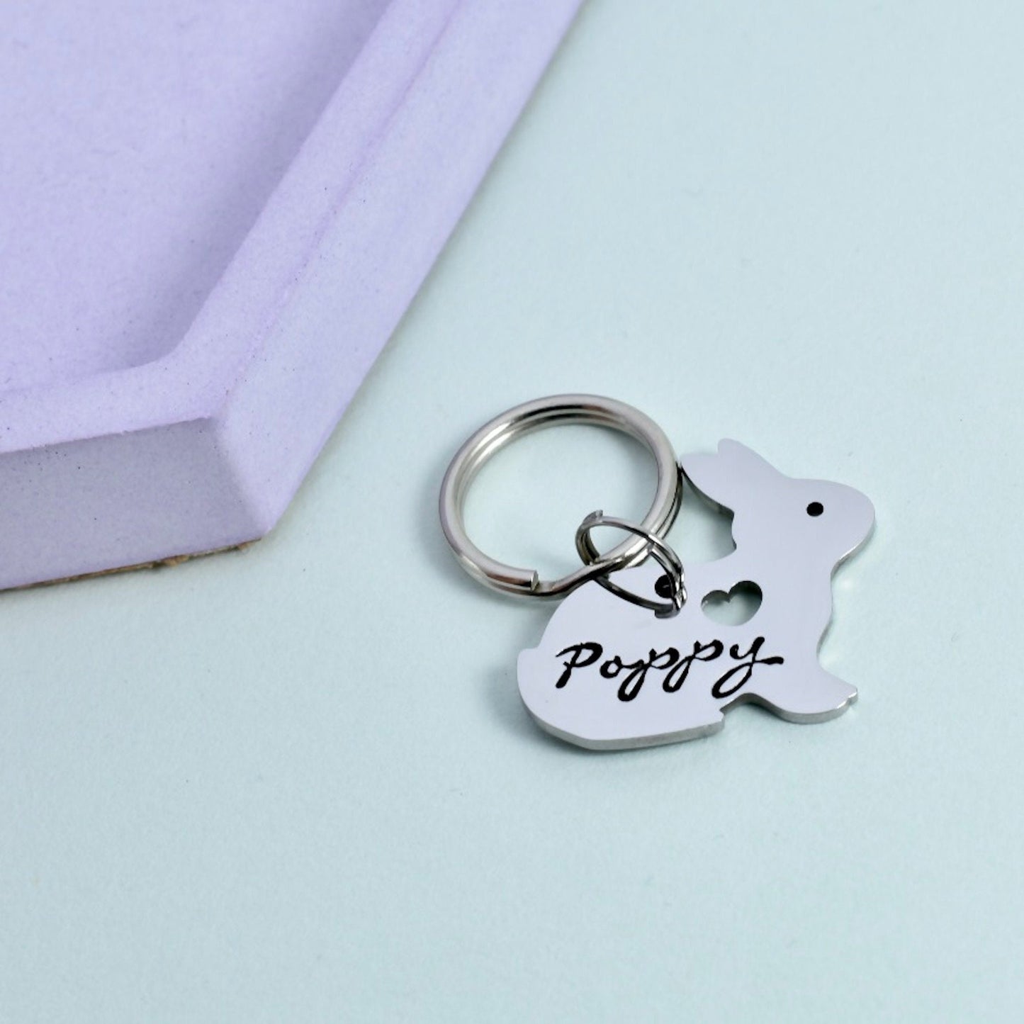 Small Rabbit Shaped Keyring • Personalised Bunny Charm • Pet Lover Key Ring • Pet Remembrance Keepsake • Pet Name • Rabbit Owner Gift
