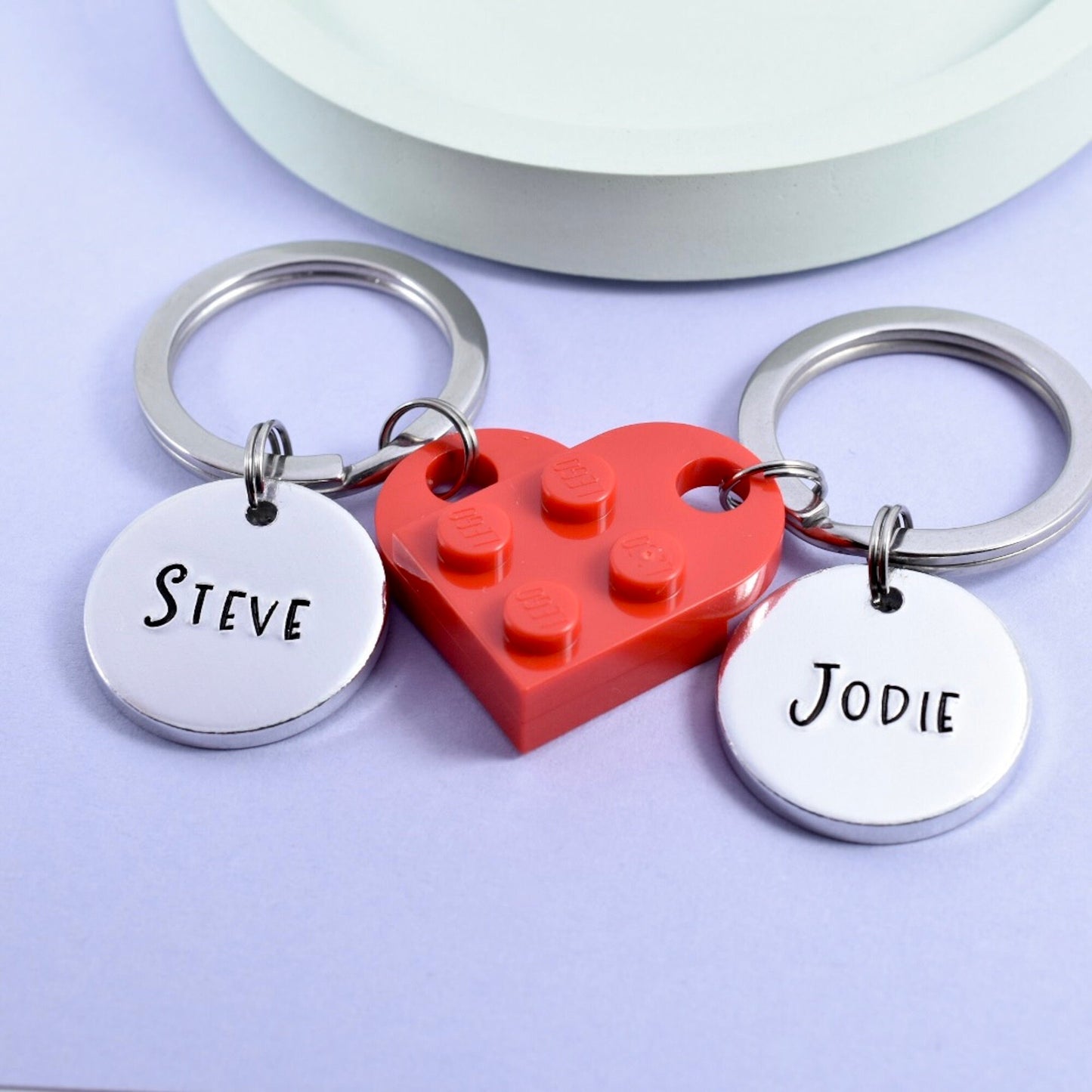 Personalised Heart Keyring Set • Gift For Couples • Linked Keychains • Building Brick Heart Key Ring Set • Perfect For Valentines Day