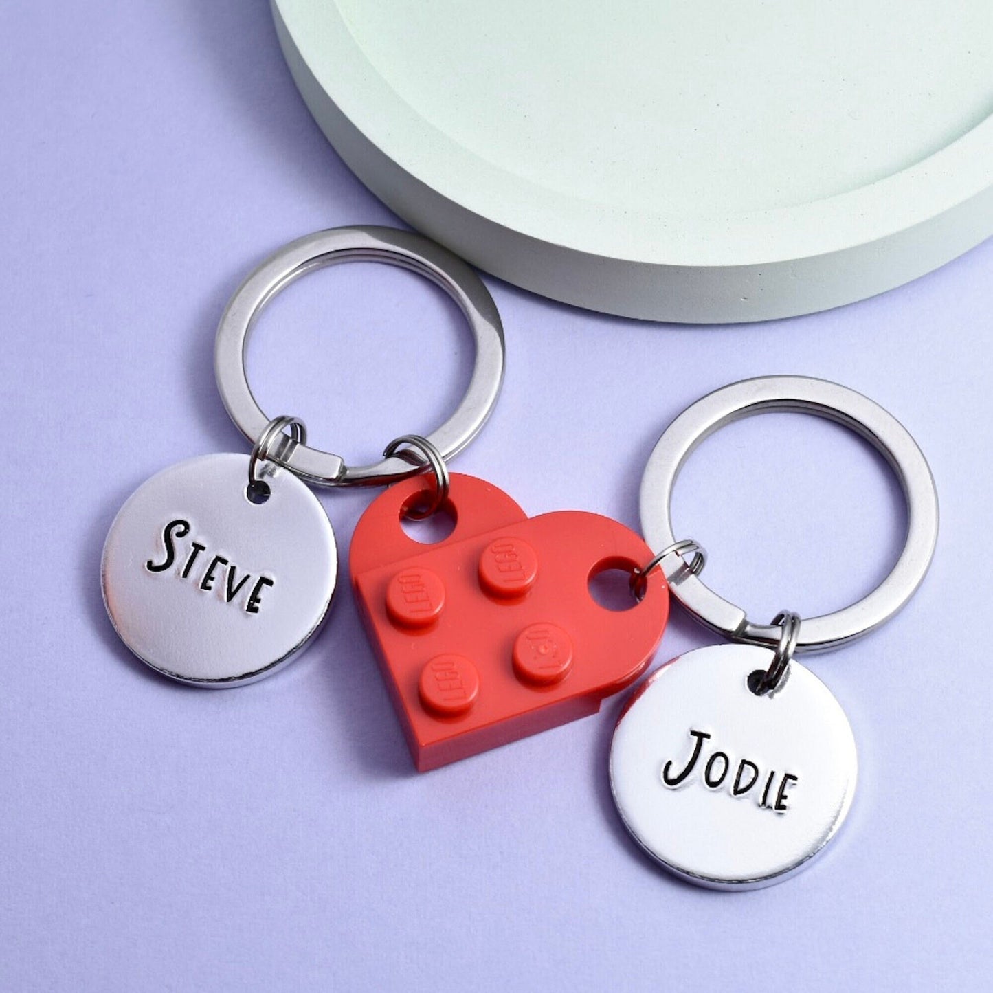 Personalised Heart Keyring Set • Gift For Couples • Linked Keychains • Building Brick Heart Key Ring Set • Perfect For Valentines Day