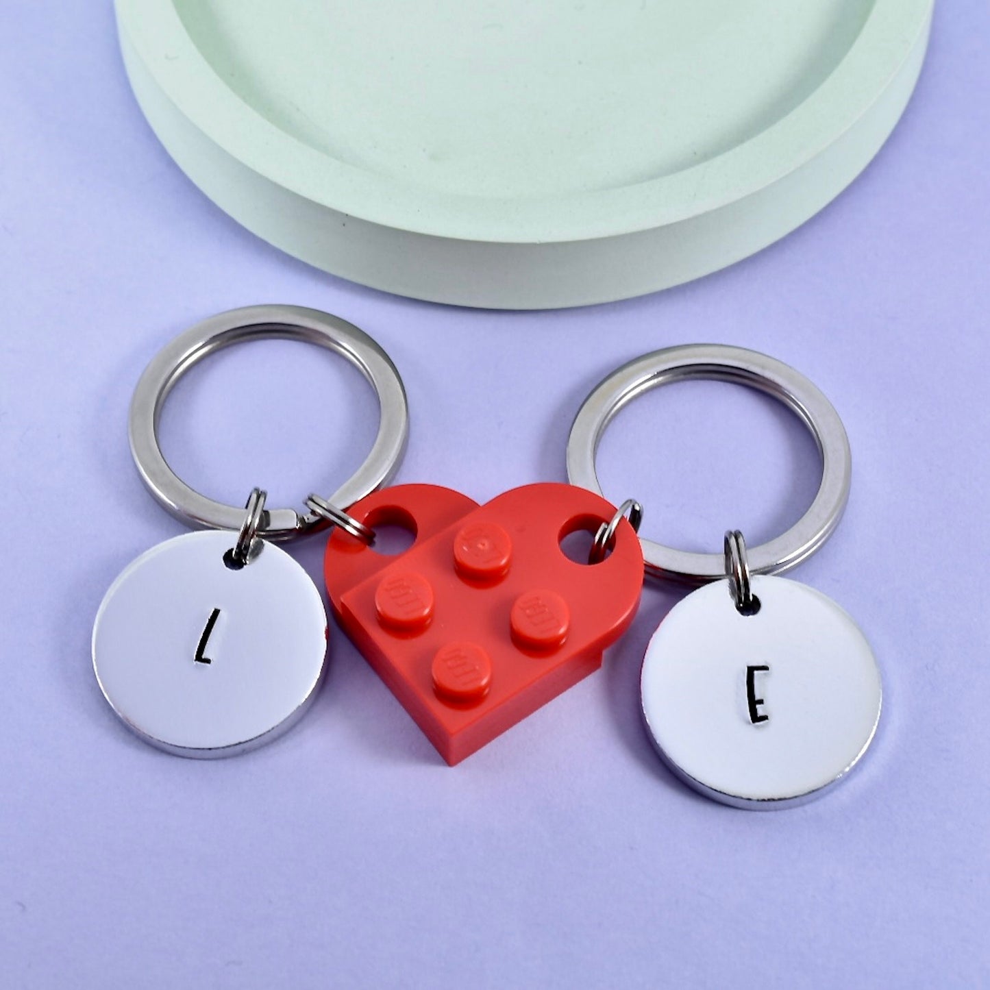Personalised Heart Keyring Set • Gift For Couples • Linked Keychains • Building Brick Heart Key Ring Set • Perfect For Valentines Day