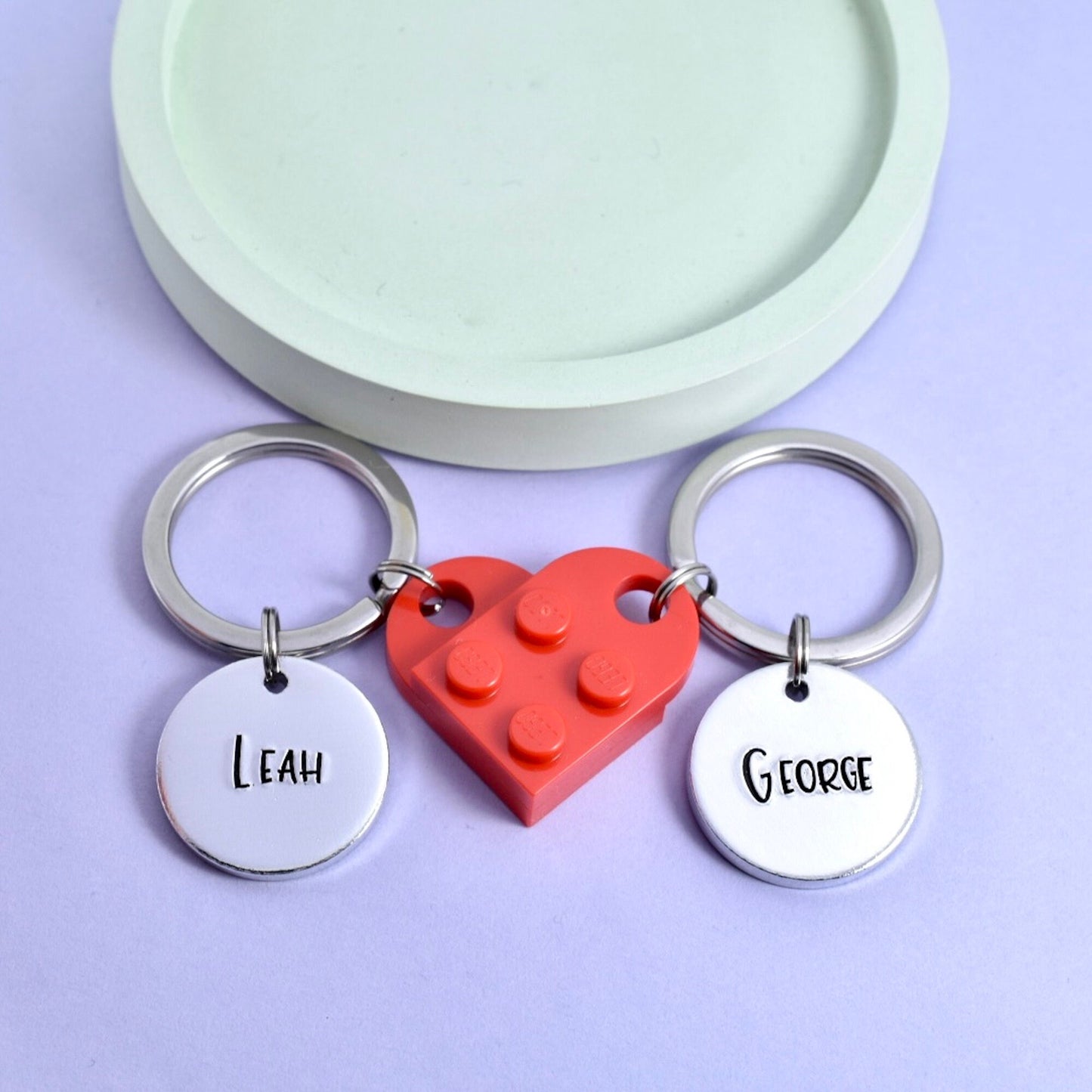 Personalised Heart Keyring Set • Gift For Couples • Linked Keychains • Building Brick Heart Key Ring Set • Perfect For Valentines Day