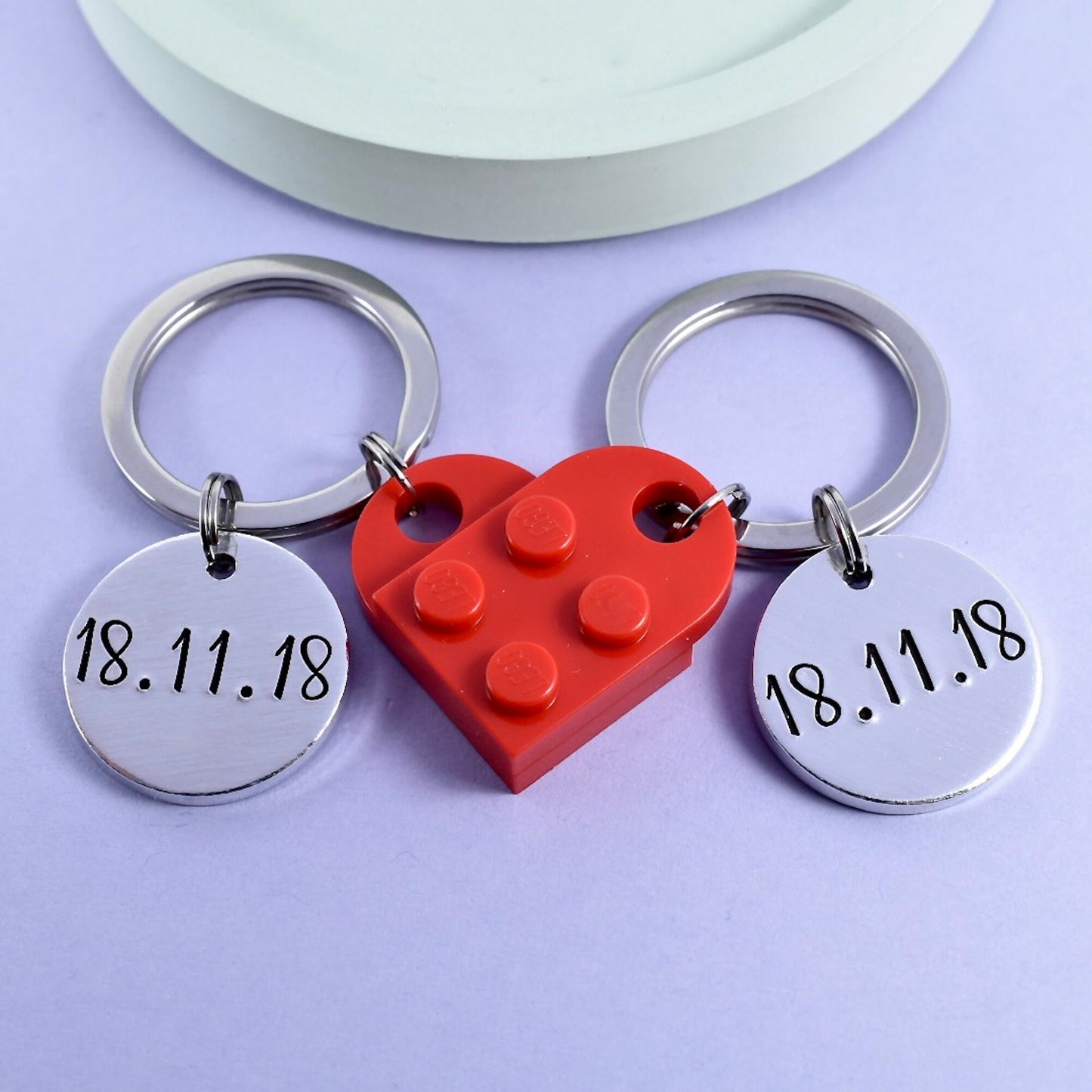 Personalised Heart Keyring Set • Gift For Couples • Linked Keychains • Building Brick Heart Key Ring Set • Perfect For Valentines Day
