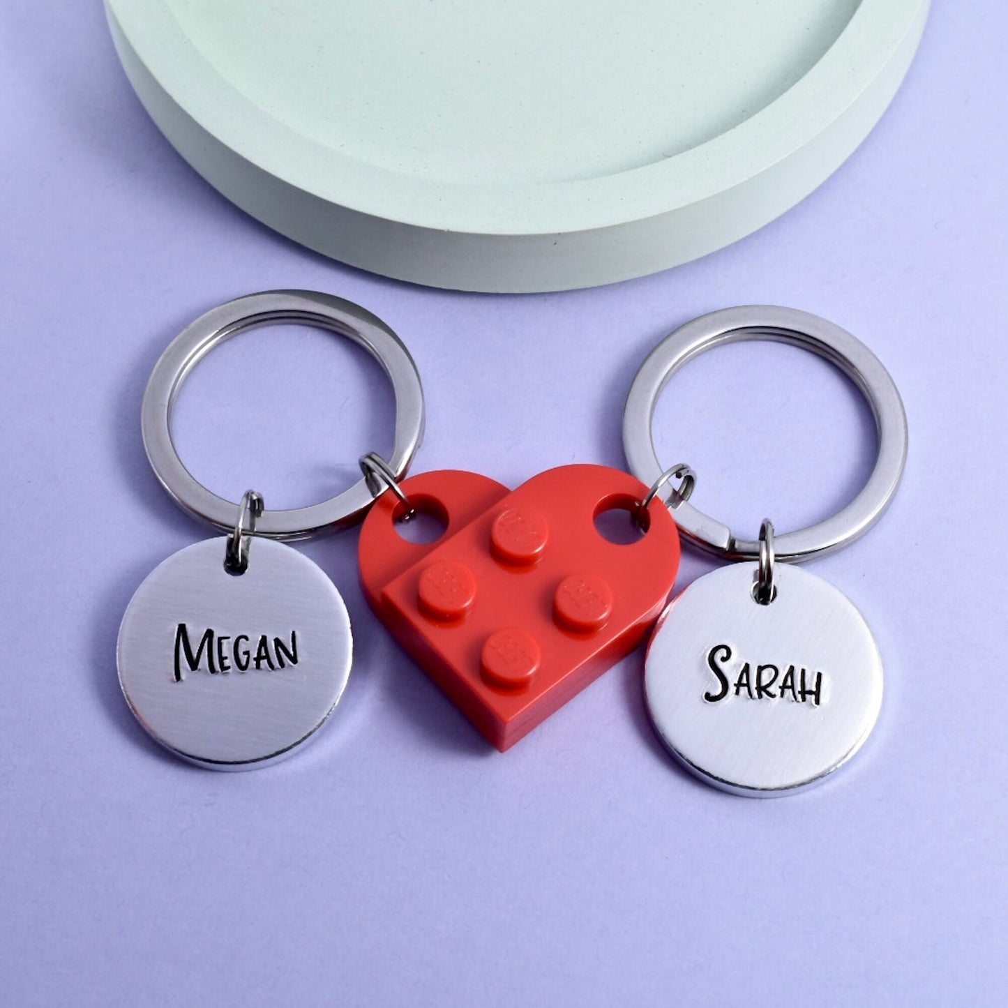 Personalised Heart Keyring Set • Gift For Couples • Linked Keychains • Building Brick Heart Key Ring Set • Perfect For Valentines Day