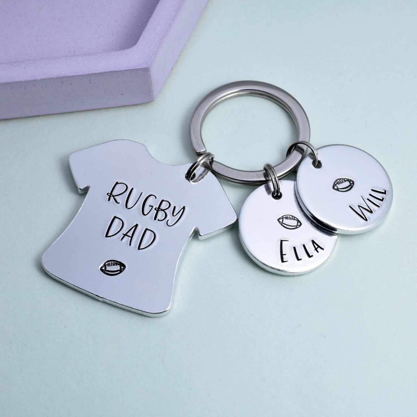 Rugby Dad Personalised Keyring With Children's Names • For A Rugby Loving Dad • Rugby Fan Grandad • Dream Team • Father's Day Gift