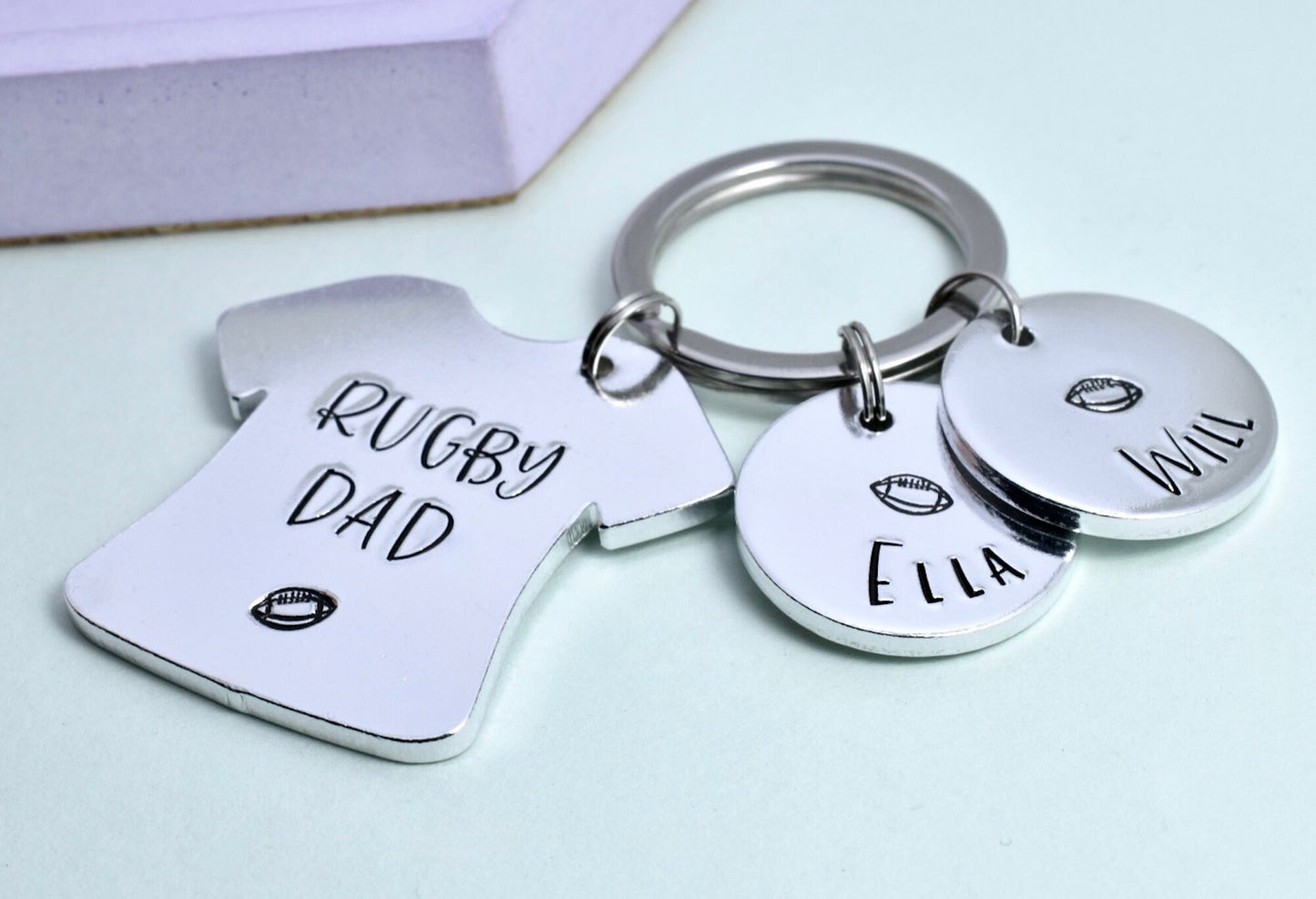 Rugby Dad Personalised Keyring With Children's Names • For A Rugby Loving Dad • Rugby Fan Grandad • Dream Team • Father's Day Gift