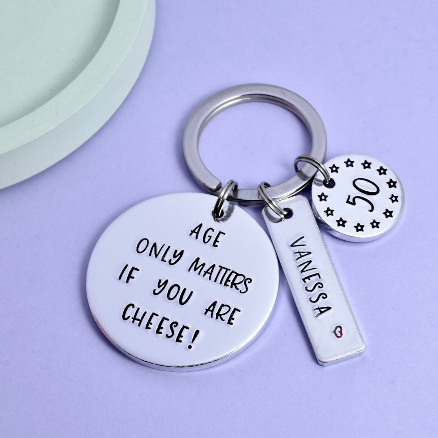 Personalised Birthday Keyring • Age Only Matter If You Are Cheese • Funny Birthday Gift • 50th • 60th • Any Age