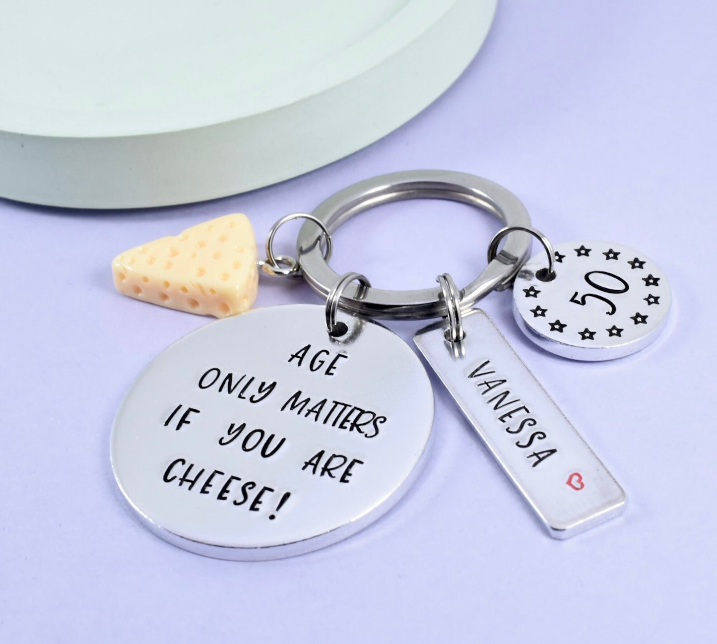 Personalised Birthday Keyring • Age Only Matter If You Are Cheese • Funny Birthday Gift • 50th • 60th • Any Age