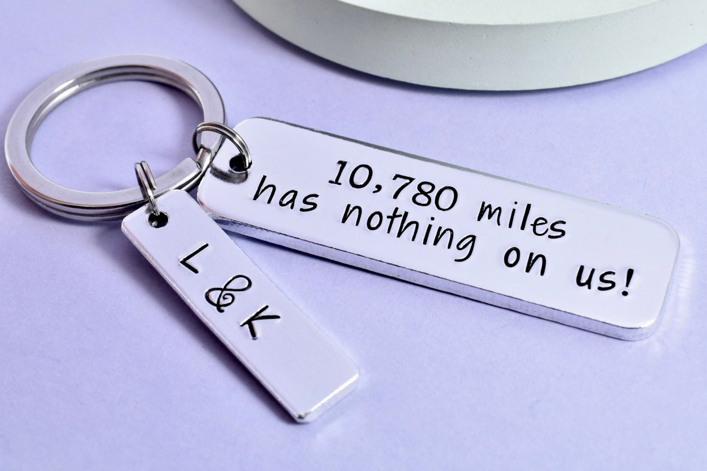 Personalised "Miles Has Nothing On Us" Keyring •  Long Distance Friendship/Relationship Key Chain • Emigration Gift • Moving Away Gift