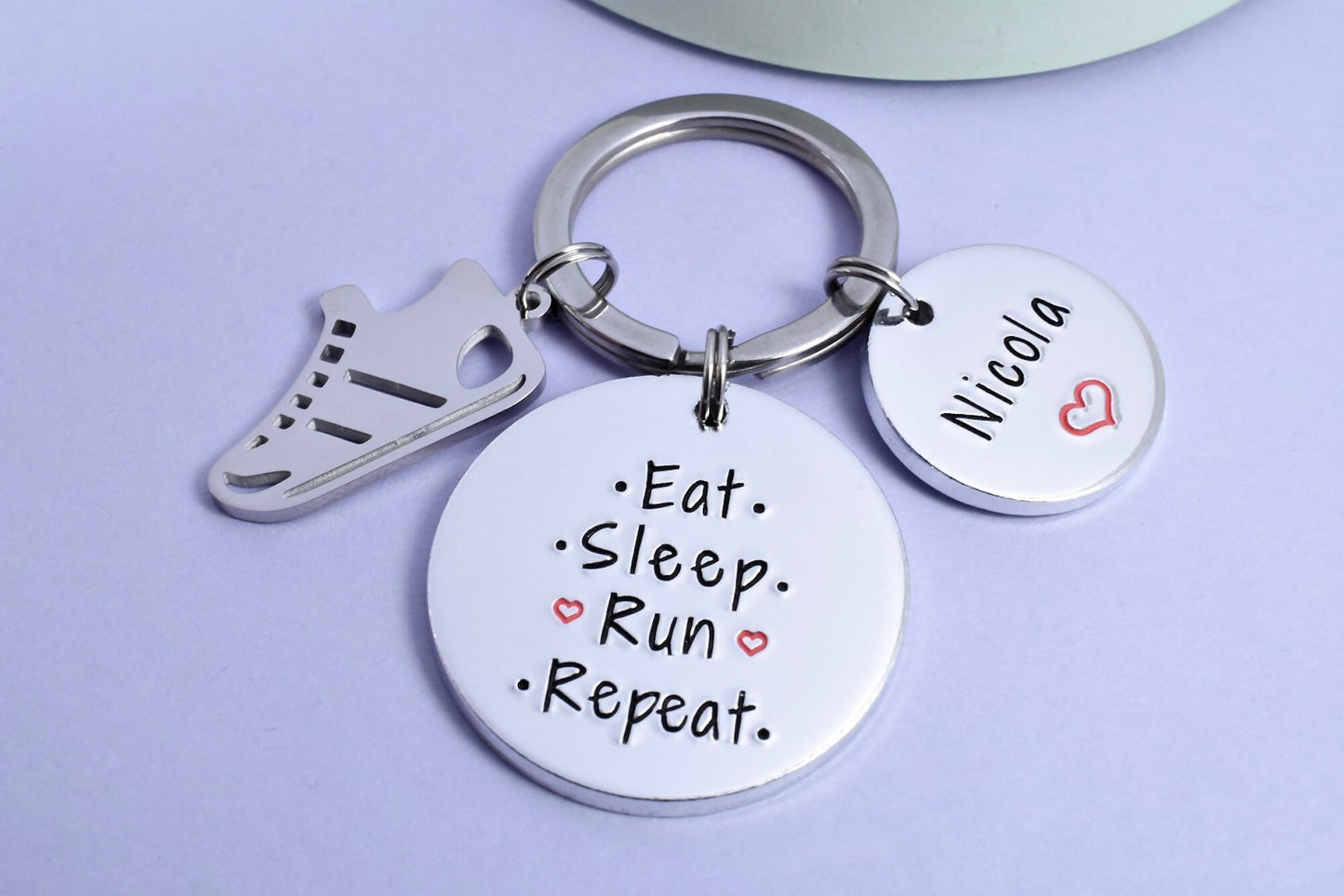 Eat Sleep Run Repeat Keyring • Personalised Running Key Ring • Marathon Runner Gift • Jogging Enthusiast Key Chain • Fitness Gift