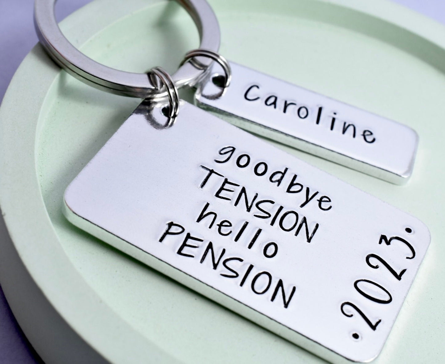 Retirement Gift • Personalised Retirement Keyring • Goodbye Tension Hello Pension • Keychain For Someone Retiring • Happy Retirement