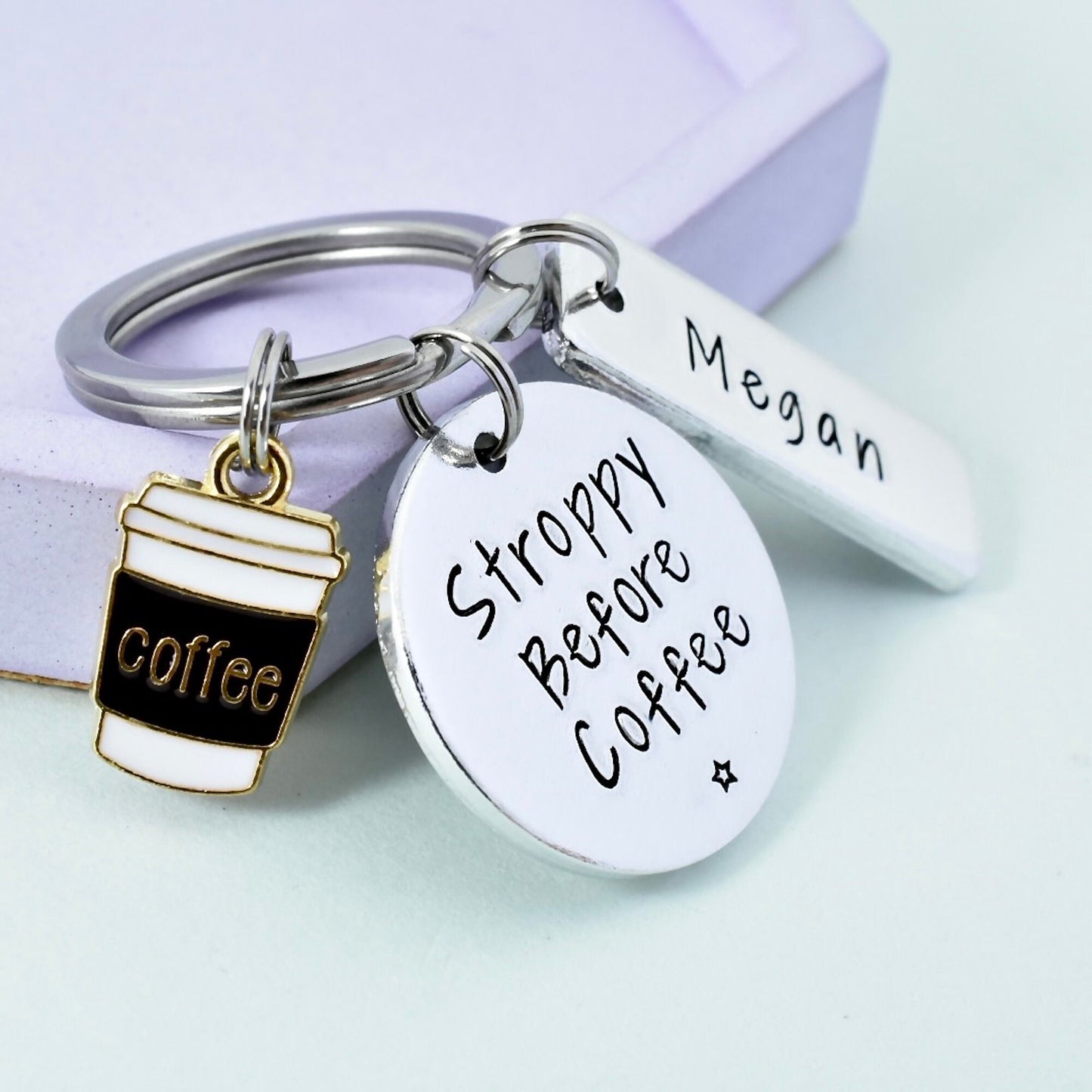 Stroppy Before Coffee Keyring • Personalised Coffee Key Ring • Coffee Lover Gift • Caffeine Addict Gift • Coffee Cup Key Chain
