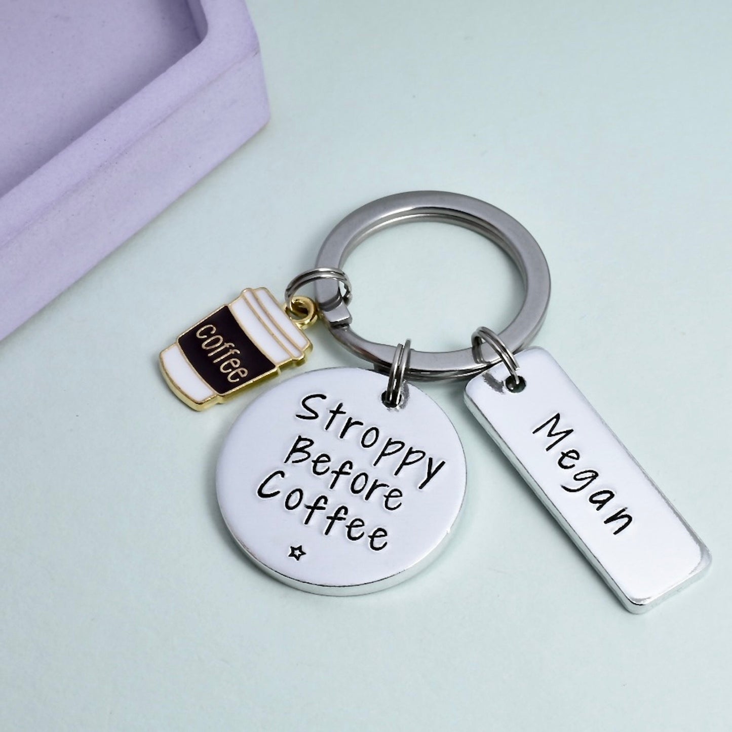 Stroppy Before Coffee Keyring • Personalised Coffee Key Ring • Coffee Lover Gift • Caffeine Addict Gift • Coffee Cup Key Chain