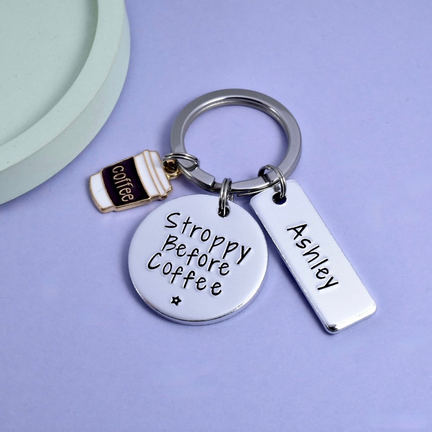 Stroppy Before Coffee Keyring • Personalised Coffee Key Ring • Coffee Lover Gift • Caffeine Addict Gift • Coffee Cup Key Chain