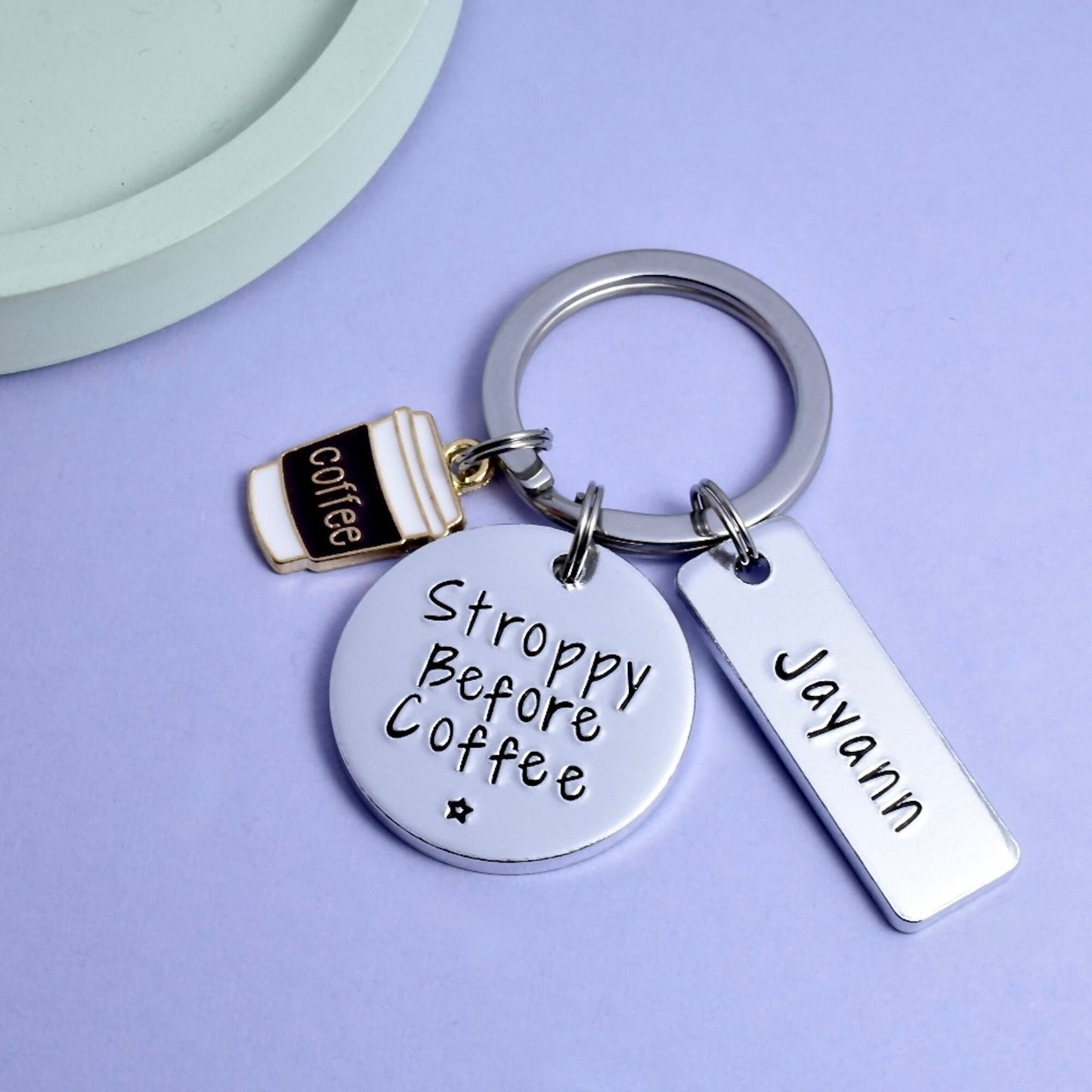 Stroppy Before Coffee Keyring • Personalised Coffee Key Ring • Coffee Lover Gift • Caffeine Addict Gift • Coffee Cup Key Chain