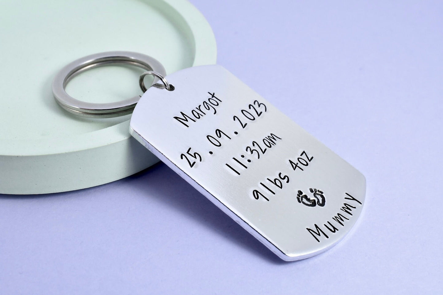 Personalised New Baby Gift • For Mummy and Daddy • Birth Details Keepsake Keyring Set • New Grandparents • With Weight, Time, Date and Name