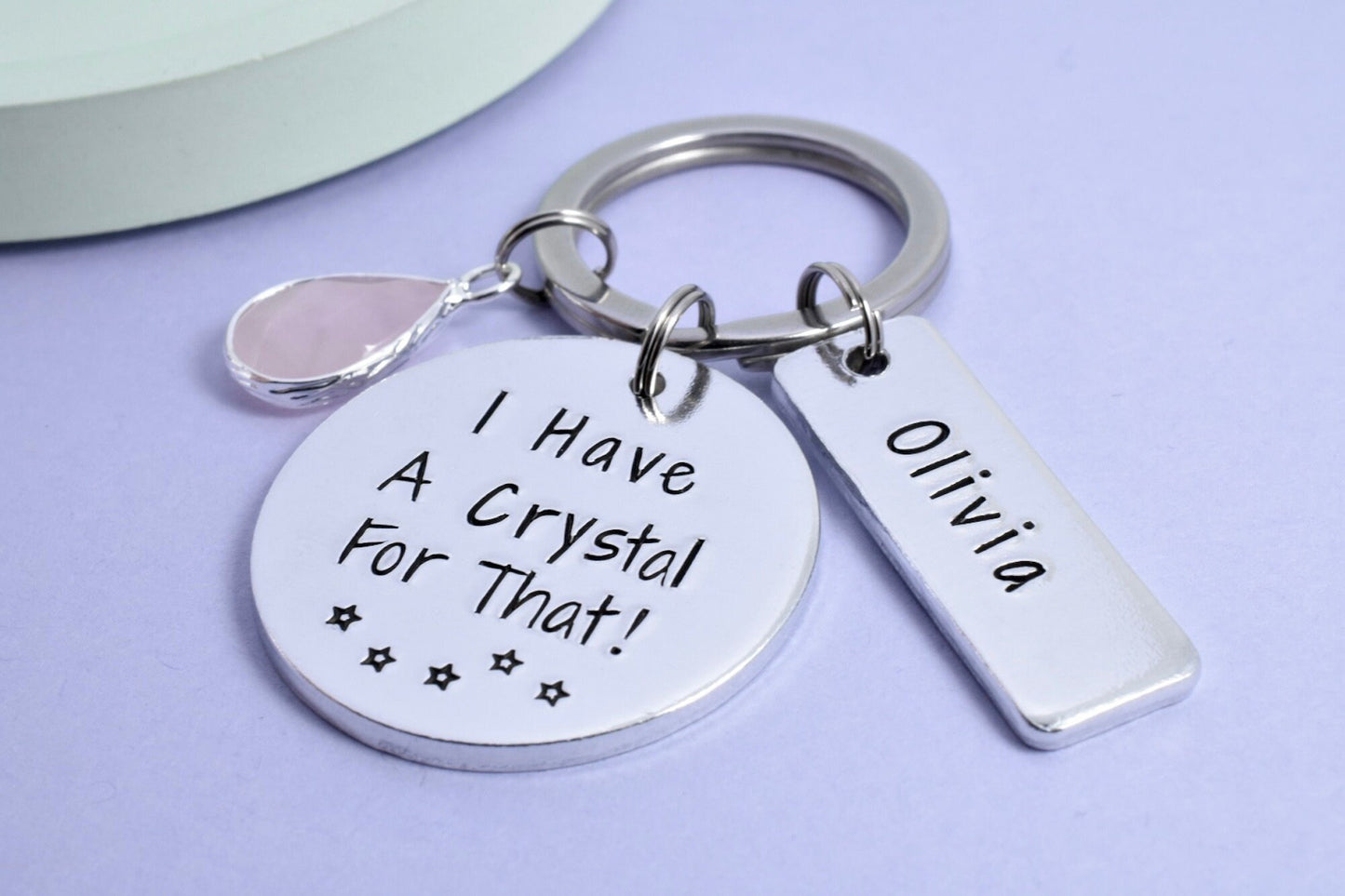 Crystal Keyring • Personalised Crystal Lover Key Chain • Funny Crystal Fan Gift • I Have A Crystal For That! • Rose Quartz or Aventurine