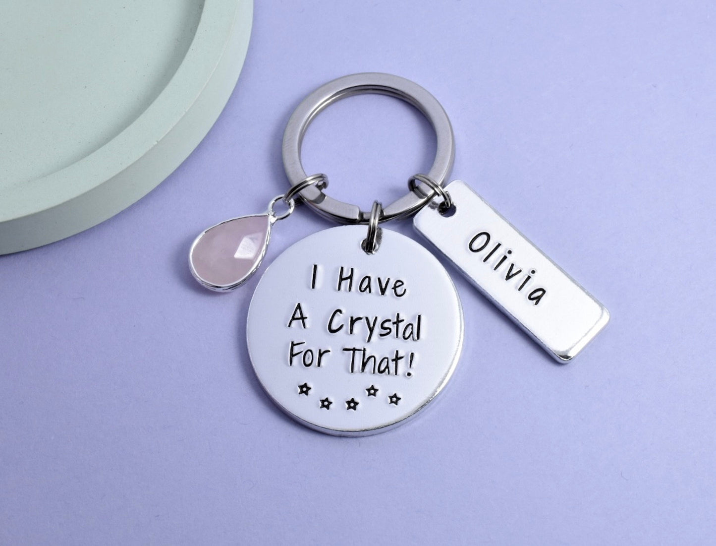 Crystal Keyring • Personalised Crystal Lover Key Chain • Funny Crystal Fan Gift • I Have A Crystal For That! • Rose Quartz or Aventurine
