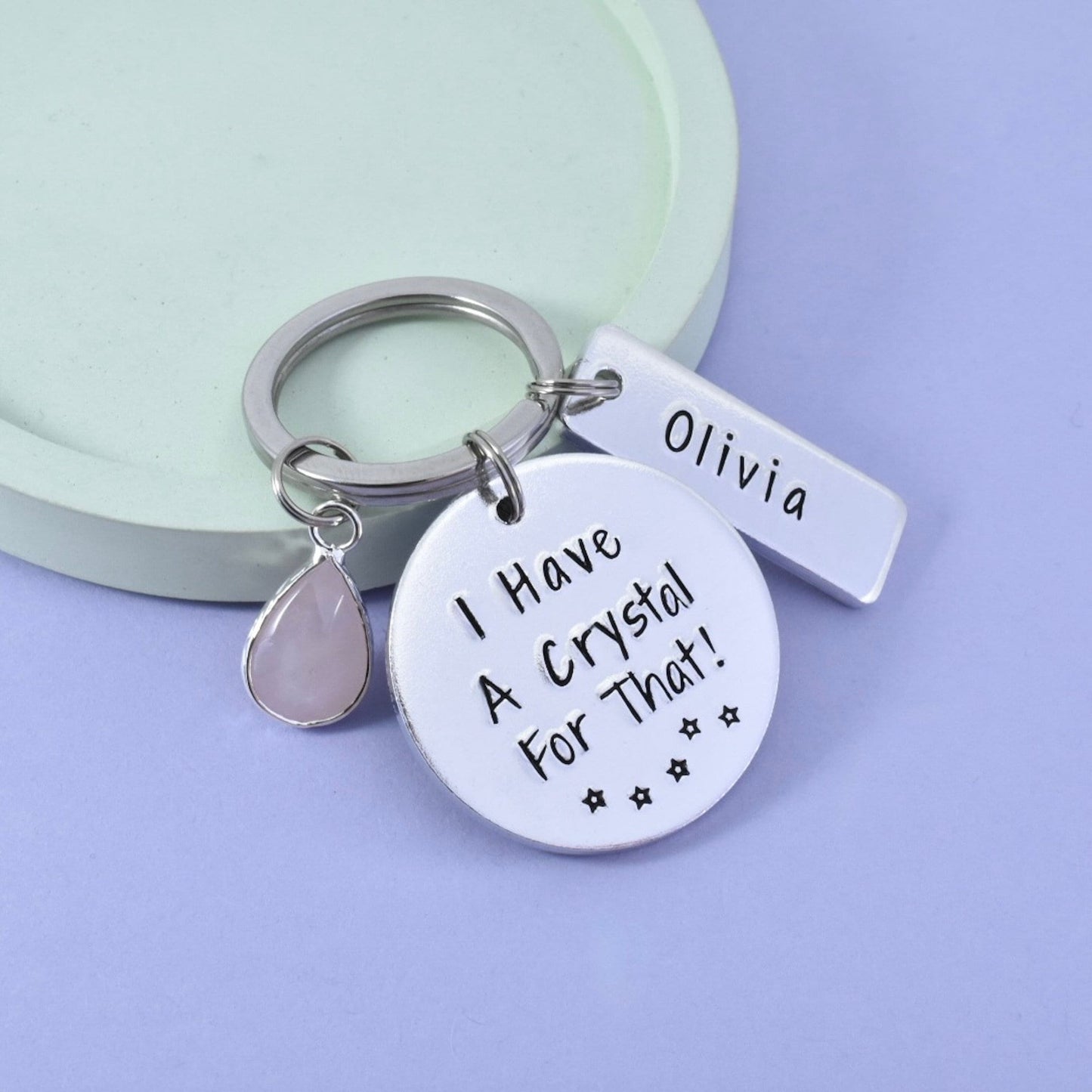Crystal Keyring • Personalised Crystal Lover Key Chain • Funny Crystal Fan Gift • I Have A Crystal For That! • Rose Quartz or Aventurine