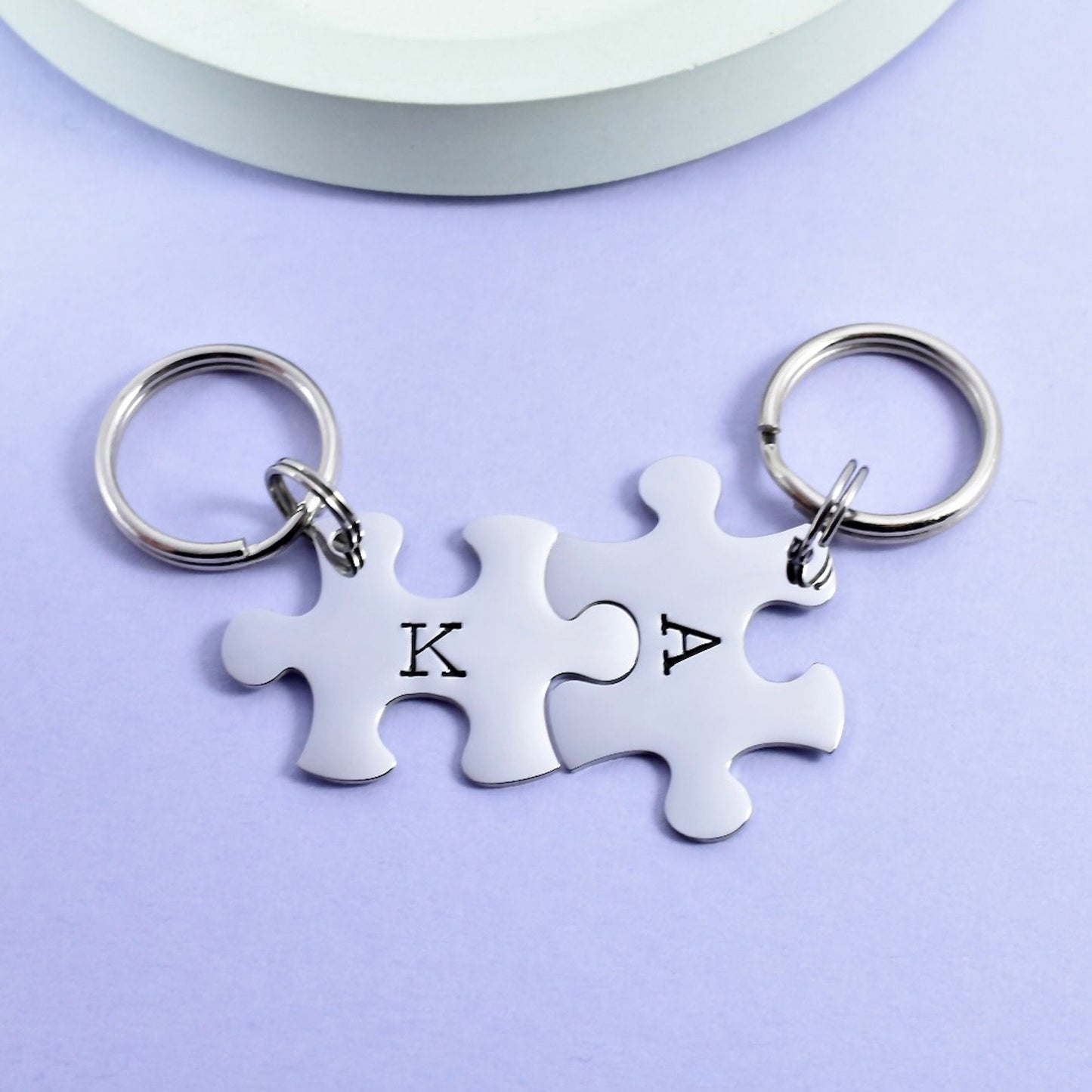 Personalised MINI Puzzle Piece Keyrings • Couple Key Ring Set • Friendship Gift • Valentines Gift • High Quality Shiny Steel Jigsaw