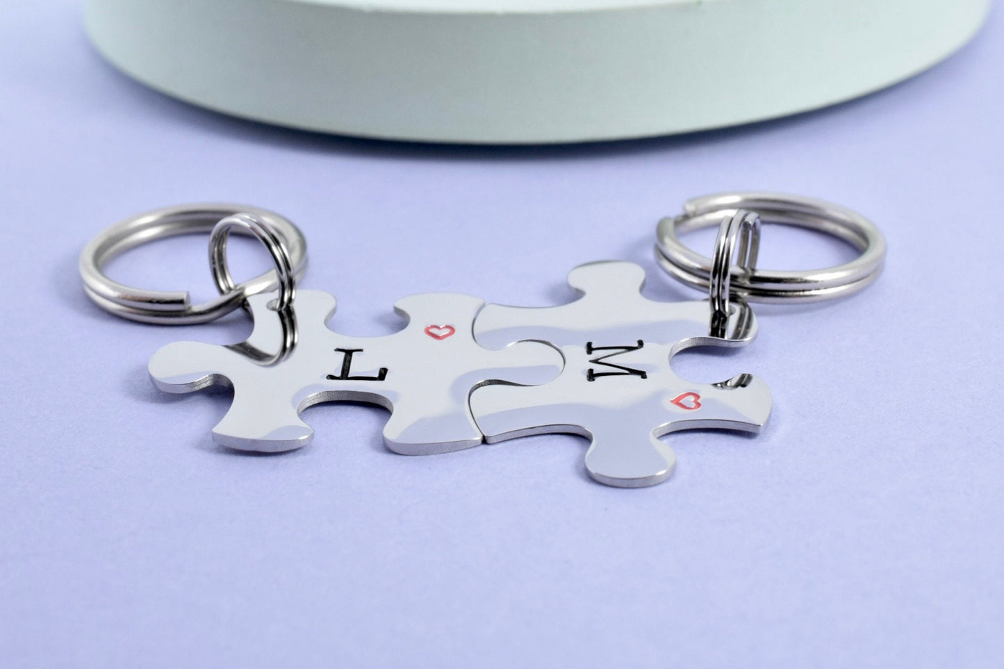 Personalised MINI Puzzle Piece Keyrings • Couple Key Ring Set • Friendship Gift • Valentines Gift • High Quality Shiny Steel Jigsaw