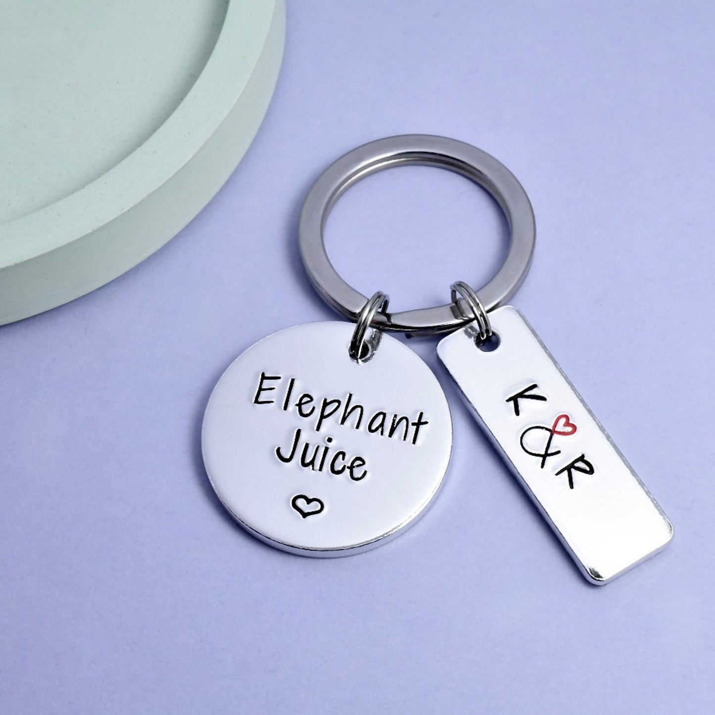 Elephant Juice Keyring • Personalised Couple's Gift • Friendship Present • Initial's Keychain • I Love You • Cute Couple's• Valentines Gift
