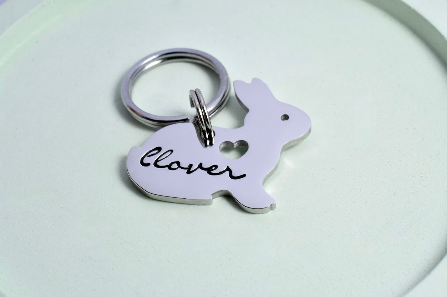 Small Rabbit Shaped Keyring • Personalised Bunny Charm • Pet Lover Key Ring • Pet Remembrance Keepsake • Pet Name • Rabbit Owner Gift