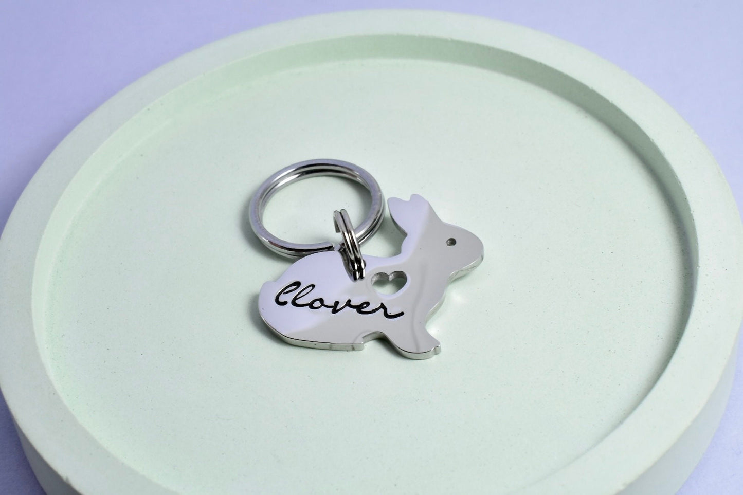 Small Rabbit Shaped Keyring • Personalised Bunny Charm • Pet Lover Key Ring • Pet Remembrance Keepsake • Pet Name • Rabbit Owner Gift