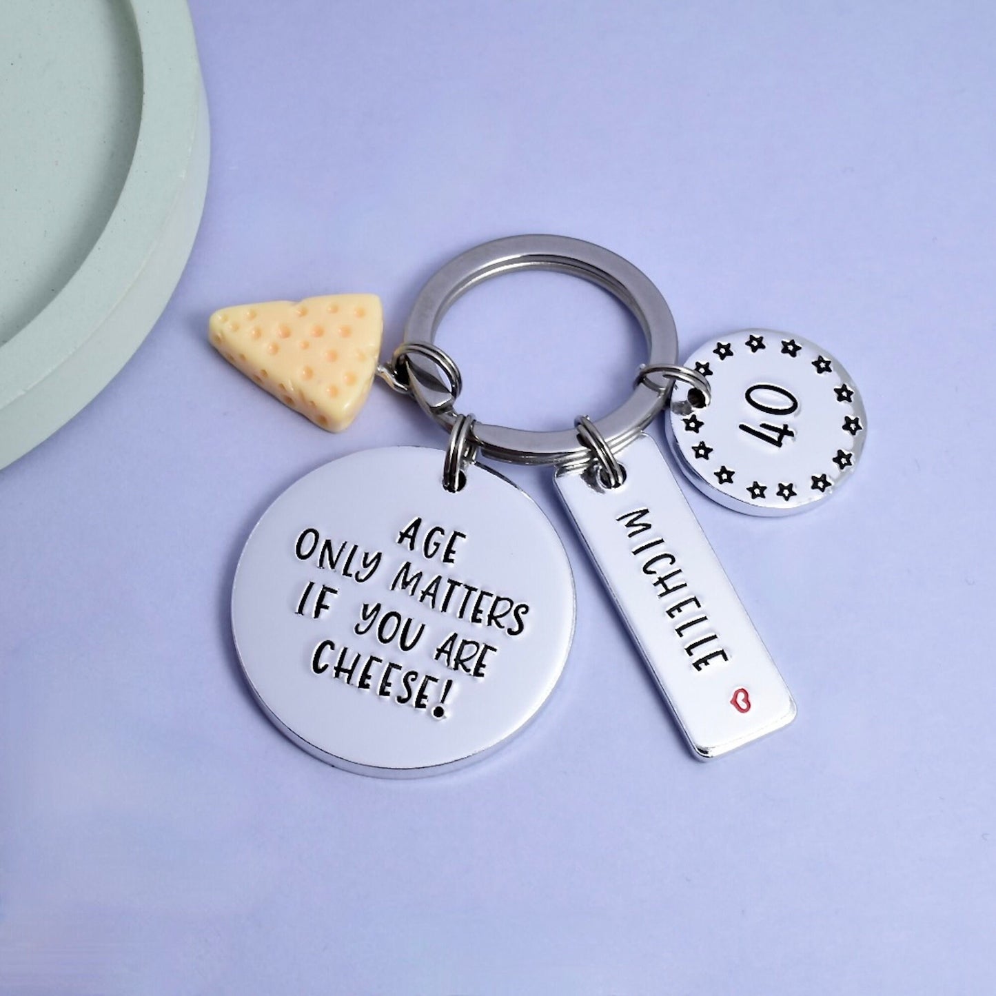 Personalised Birthday Keyring • Age Only Matter If You Are Cheese • Funny Birthday Gift • 50th • 60th • Any Age