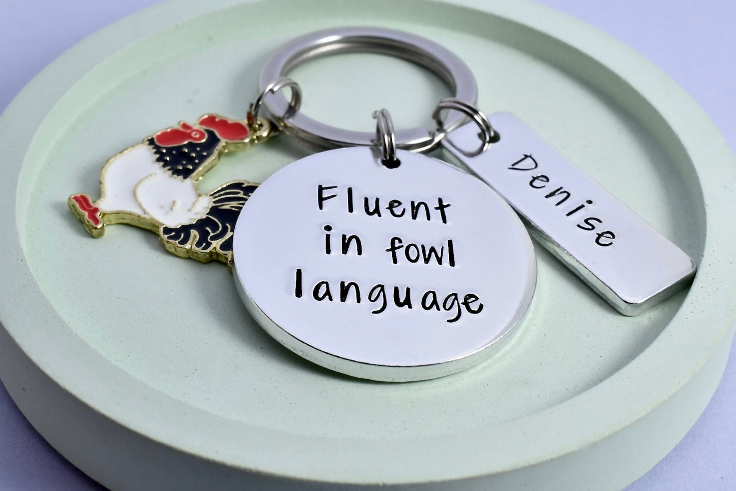 Fluent In Fowl Language Keyring • Personalised Key Ring • Poultry Owner Gift • Pet Hen • Poultryman Gift • Cockerell Key Chain • Chickens